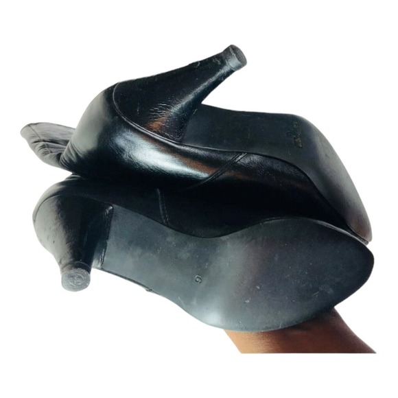 Crown Womens Pull On Mid Calf Almond Toe Heeled Boots Black Leather Size 6 - Picture 6 of 7